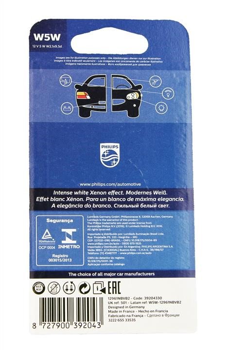 Halogeninių automobilinių lempučių komplektas Philips 12V, T10, W5W BlueVision 12961NBVB2 (2vnt) - Image 4