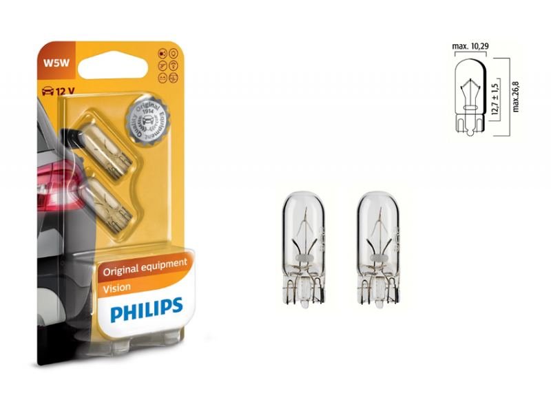 Halogeninių lempučių rinkinys 12V, W5W (T10), Philips 12961B2 - Image 2