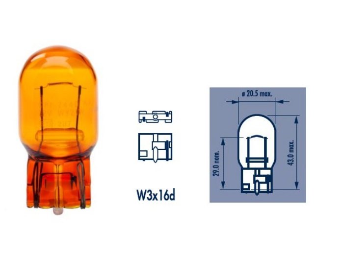 Posūkių indikatoriaus lemputė (oranžinė) 12V, WY21W, 21W, W3x16d, Narva 17629 - (2vnt) - Image 2