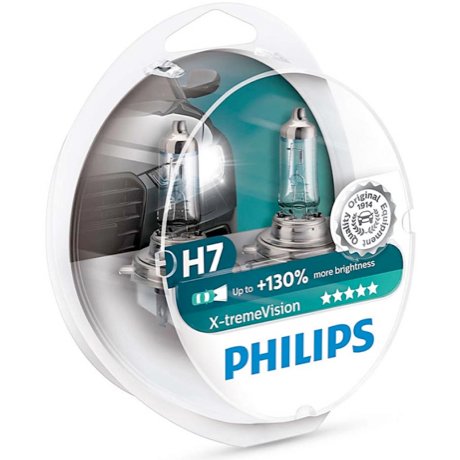 Lempučių komplektas Philips 12V, 55W, H7 X-tremeVision+130% - 12972XV+S2